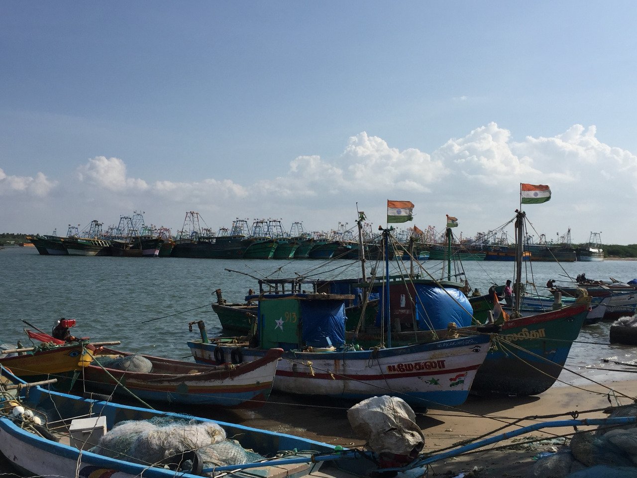 Karaikal - Fishing Trawlers docked in the backwaters