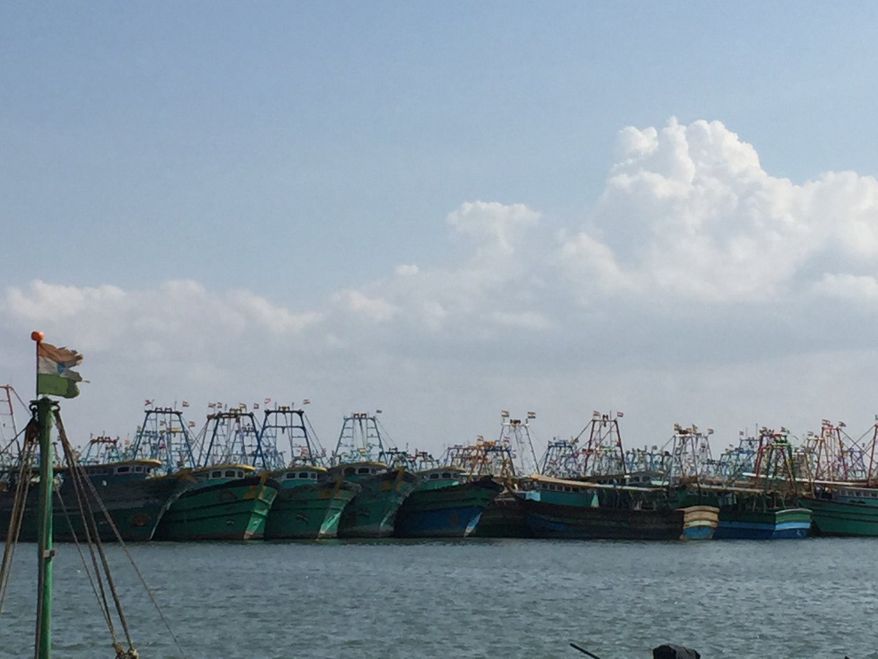 Karaikal - Idle Fishing Trawlers during Tamil Nadu fishing ban period